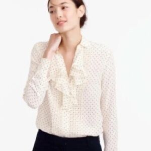 J Crew Tuxedo Ruffle Top in Polka Dot